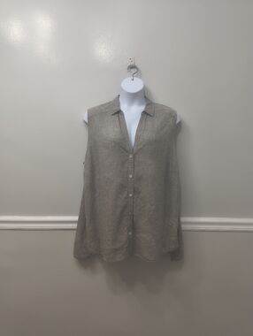 J Jill Love Linen Sleeveless Tunic Top 100% Linen Brown 3X Minimalist Beach